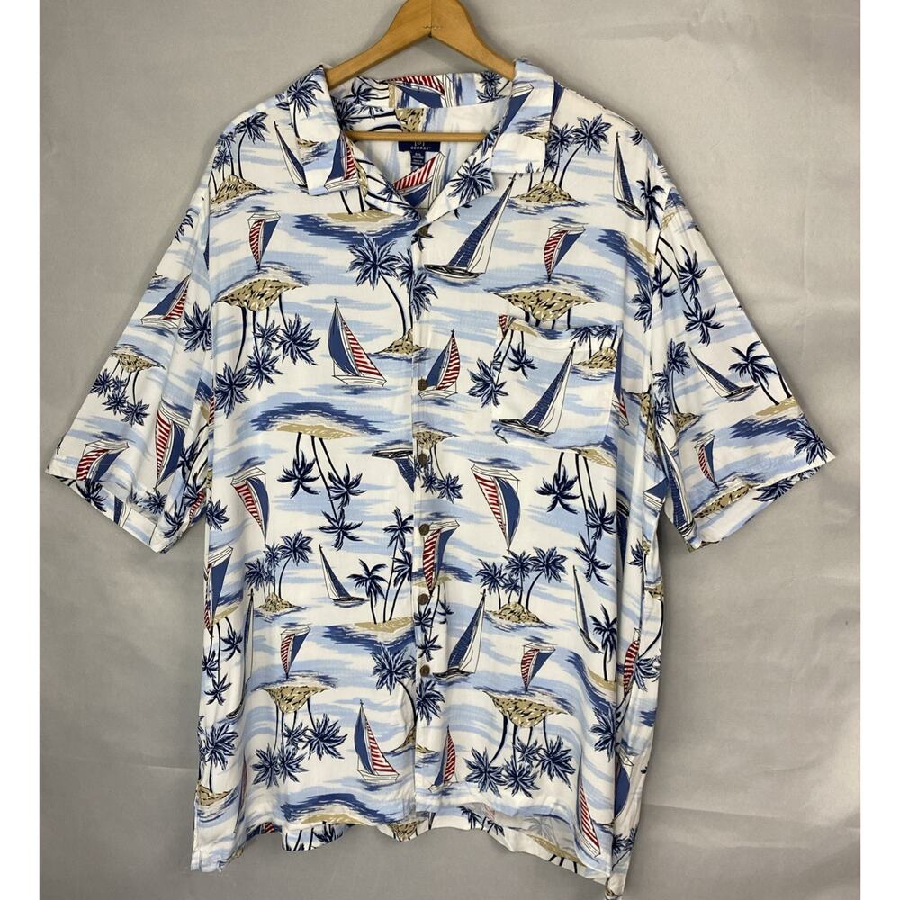 George Shirt Mens 3XL Hawaiian Tropical Button Up SS Sailboats Palm Resort Print